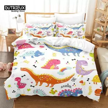 Cartoon Dinosaur Bedding Set, 3Pcs Duvet Cover Set, Soft Comfortable Breathable Duvet Cover, For Bedroom Guest Room Decor EU single(135x200cm)