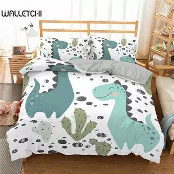 Cartoon Dinosaur Duvet Cover Animal Bedding Set Microfiber 3D Print Comforter Cover For Kids Girl Boy Bedroom Double Single Size EU single(135x200cm)