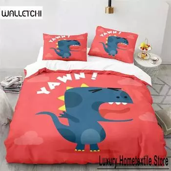 Cartoon Dinosaur Duvet Cover Cute Animal Bedding Set Twin For Kids Boys Girls Decor Microfiber Comforter Cover With Pillowcases 70x133cm 2pcs