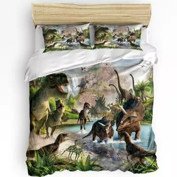 Cartoon Dinosaur Duvet Cover with Pillow Case Custom 3pcs Bedding Set Quilt Cover Double Bed Home Textile EU single(135x200cm)