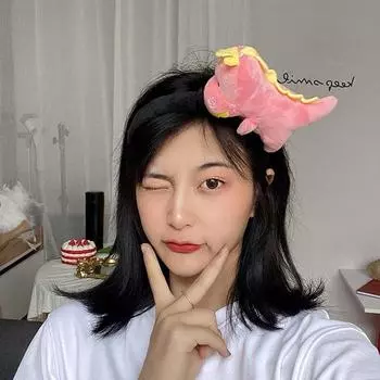 Cartoon Dinosaur Hair Hoop Hair Bands Dinosaur Brooch Dinosaur Hairband Hair Rope Dinosaur Hairpin pink-Hair band