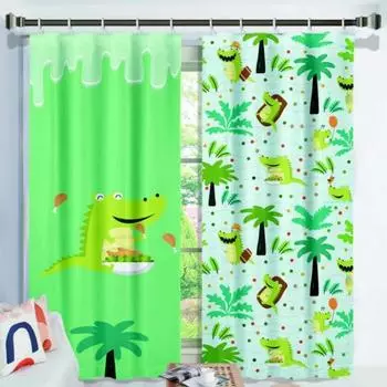 Cartoon Dinosaur High Shading Curtain 3D Digital Printing Bedroom Children s Living Room Window Clackout Drape Various Patterns W55 X H120cm X 2&HOOK