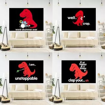 Cartoon Dinosaur Tapestry Office Living Room Decoration Home Wall Tapestry 100x75cm