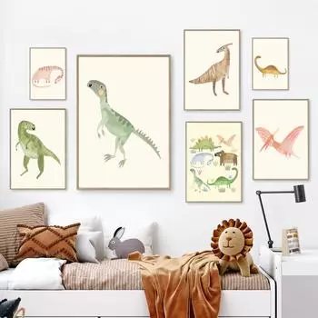 Cartoon Dinosaur Tyrannosaurus Triceratops Boho Wall Art Canvas Painting Nordic Posters And Prints Pictures Baby Kids Room Decor 21x30cm No Framed