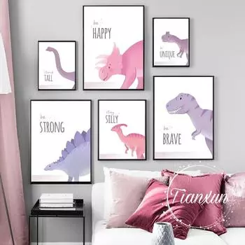 Cartoon dinosaur wall art canvas painting Nordic posters and prints wall pictures for baby kids room decorationr No Frame 21*30cm No Frame