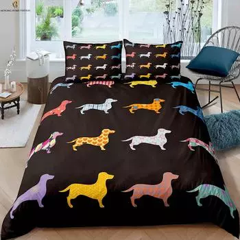 Мультяшный принт с собаками, одеяло с животным принтом, простой стиль, детский постельный комплект для комнаты, пододеяльник, наволочка, набор из трех предметов EU 135x200cm 2PCS