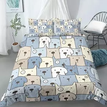 Cartoon Dog Duvet Cover Set Funny Pug Print King Size Bedding Set for Kids Boys Girls Animal Theme 23pcs Twin Comforter Cover 70x133cm 2pcs