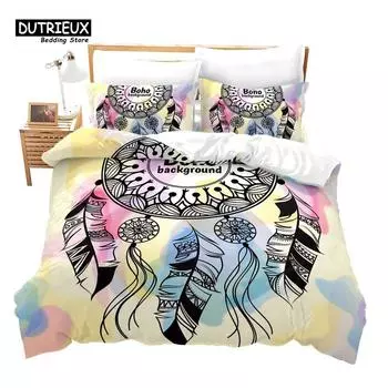 Cartoon Dreamcatcher Duvet Cover Set, 3pcs Bedding Set, Soft Comfortable Breathable Duvet Cover, For Bedroom Guest Room Decor EU single(135x200cm)