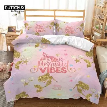 Cartoon Duvet Cover Mermaid Comforter Cover Microfiber Unicorn Animal Bedding Set King For Kids Girls Teens Kawaii Bedroom Decor EU single(135x200cm)