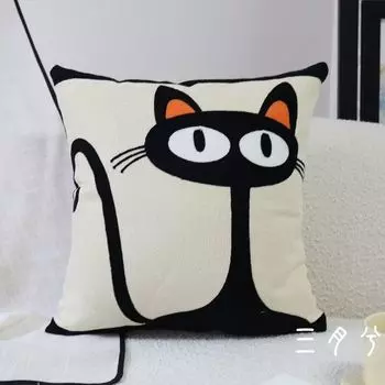 Cartoon Embroidered Pillow Cover Fabric Cotton Sofa Little kitten 45*45 (pillowcase)