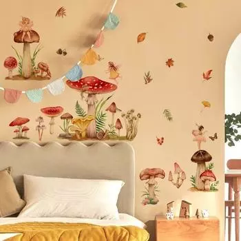 Cartoon Family Bedroom Mushroom Wall Sticker Children s Room Decoration Bedroom Background Home Decoration Wall Painting Self Adhesive Forest Decal