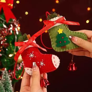 Cartoon Felt Christmas Tree Pendant Exquisite DIY Xmas Decoration Cute with Wind Chime Xmas Hanging Decorations Kids