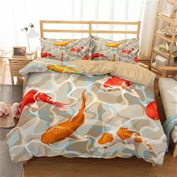 Cartoon Fish Toddler Bedding Set For Kids Microfiber Goldfish Duvet Cover Queen King Size 3D Print Comforter Cover Bedroom Decor EU single(135x200cm)