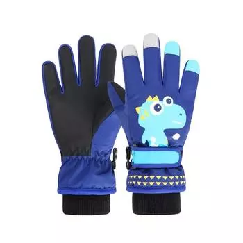 Cartoon Five fingered Primary School Students Playing In The Snow Outdoor Dinosaur Thickened Warm Cycling Boy Gloves XL