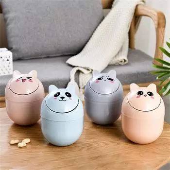 Cartoon Flip Cap Cute Desktop Trash Can Household Bedroom Office Universal Multi-purpose Removable Durable Trash Storage Buckets оранжевый