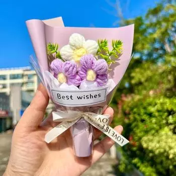 Cartoon Flower Plush Bouquet Knitted Knit Mini Flower Bouquet Toy Valentine S Day