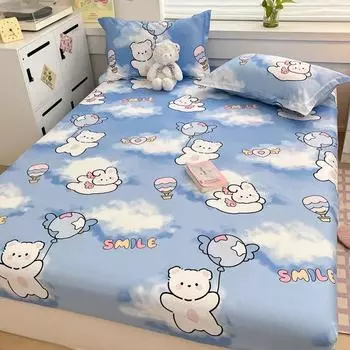 Cartoon Flower Pure Cotton Single Bedding Student Bed Sheet Skin-friendly Mattress Cover 360 Degree Wrap with Elastic Bedspread 90x200x30cm 1pcs