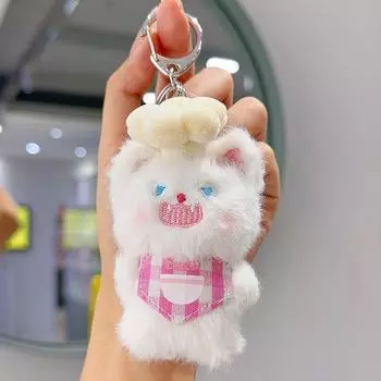 Cartoon Fluffy Cute Angry Cat Apron Chef Hat Design Plush Toy Keychain Pendant