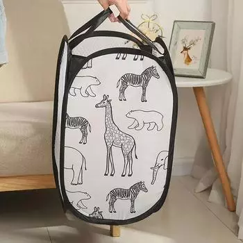 Cartoon Foldable Dirty Clothes Basket Three sided Grid Dirty Clothes Basket Breathable Dirty Clothes Storage Basket чёрный