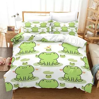 Cartoon Frog Duvet Cover Reptile Animal Theme Microfiber Quilt Cover for Children Boys Girl Teens for Bedroom Decorations Queen 70x133cm 2pcs