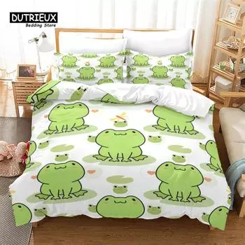 Cartoon Frog Duvet Cover Reptile Animal Theme Bedding Set Microfiber Quilt Cover Twin For Toddler Kids Boys Girl Teen Room Decor 150x200cm 3pcs