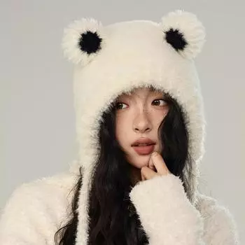 Cartoon Frog Eyes Knitted Hat Women s Winter Warm Wool Hat белый