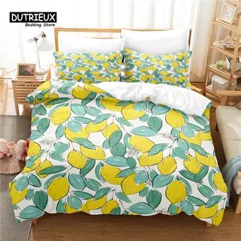 Cartoon Fruit Bedding Set, 3Pcs Duvet Cover Set, Soft Comfortable Breathable Duvet Cover, For Bedroom Guest Room Decor US Queen(228x228cm)