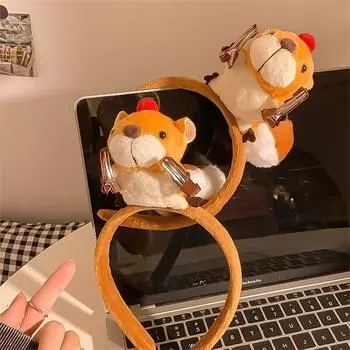 Cartoon Funny Plush Squirrel Doll Hair Hoop Hair Clip Headband Girl Cute Face Wash Headband Funny Hair Band Hair Accessory Gifts one size