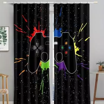 Cartoon Game Gamer Gmaepad Controller Player Window Curtains For Kids Bedroom Living Room Bathroom Kicthen Door Hall Home Decor W50 X H130(CM)X2&Hook