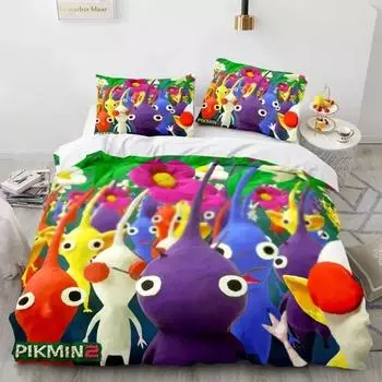 Cartoon Game Pikmin Bedding Set Boys Girls Twin Queen Size Duvet Cover Pillowcase Bed Kids Adult Fashion Home Textileextile EU Single 135x200cm