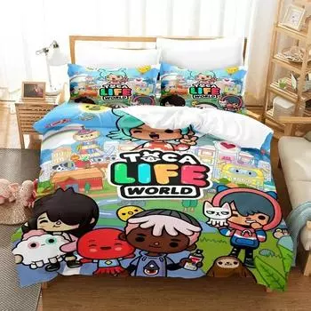 Cartoon Game Toca Life World Bedding Set Duvet Cover Bed Set Quilt Cover Pillowcase Comforter king Queen Size Boys Adult 70x133cm 2pcs