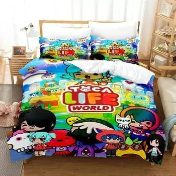 Cartoon Game Toca Life World Bedding Set Duvet Cover Bed Set Quilt Cover Pillowcase Comforter king Queen Size Boys Adult 70x133cm 2pcs