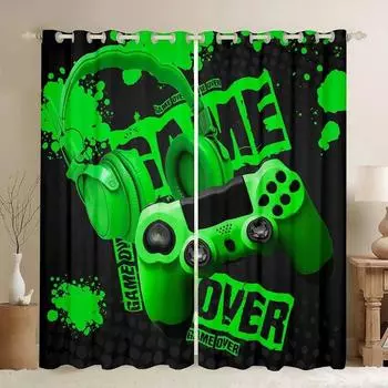 Cartoon Gamer Gamepad Controller Kids Window Curtains For Children s Bedroom Living Room Bathroom Kicthen Door Hall Home Decor W50 X H130(CM)X2&Hook