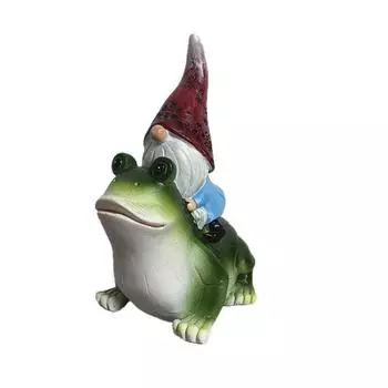 Cartoon Garden Gnomes Figurine Funny Dwarf Sculpture Gnome Riding Frog Statue Office Desktop