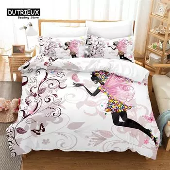 Cartoon Girl Bedding Set, 3Pcs Duvet Cover Set, Soft Comfortable Breathable Duvet Cover, For Bedroom Guest Room Decor EU single(135x200cm)