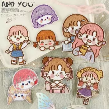Cartoon Girl Embroidered Sticker Patch: Self-Adhesive DIY Cloth Accessory
