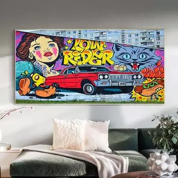 Cartoon Graffiti Banner Abstract Poster on Canvas Posters Prints Cuadros Wall Art Pictures for Living Room No Frame 20*40cm No Frame