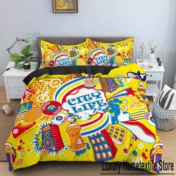 Cartoon Graffiti Bedding Set Boys Girls Twin Queen Size Duvet Cover Pillowcase Bed Kids Adult Fashion Home Textile Customizable 70x133cm 2pcs