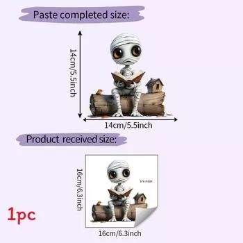 Cartoon Halloween Devil Rose Skull Reading Mummy Pattern Paste Sticker Decor 16x16cm