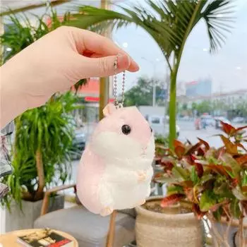 Cartoon Hamster Doll Keychain Plush Doll School Bag Keychain Creative Key Pendant Men Women Pink-Chain