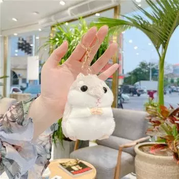 Cartoon Hamster Doll Keychain Plush Doll School Bag Keychain Creative Key Pendant Men Women Gray-Buckle