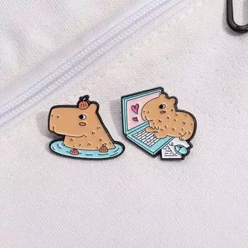 Cartoon Heart Brooches Cute Animal Jewelry Exquisite Capybara Enamel Pins Boy Style B