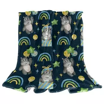 Cartoon Hippo Print Flannel Blanket Animal Pattern Blanket Office Nap Blanket 70x100cm