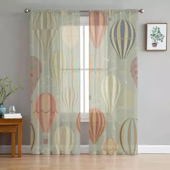 Cartoon Hot Air Balloon Tulle Sheer Curtains for Living Room Decoration Window Curtain for Bedroom Kitchen Voile Organza Drapes W135 x H115cm x1&Rod Pocket