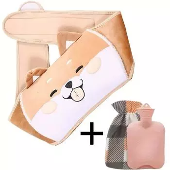 Cartoon Hot Water Bottle with Waist Cover Wrap Around Warm Water Bag Belt Hand Warmer Pocket for Menstrual Cramps Pain Relief