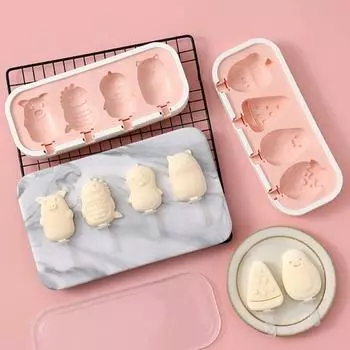 Cartoon Ice Cream Mold 4 Grid Ice Cube Tray Kitchen Accessories Popsicle Molds Party Supplies Style 4