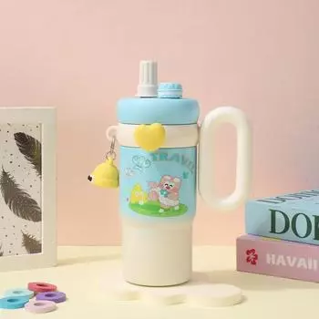 Cartoon Insulated Cup 850ml Thermal Bottle Creative Drinkware Birthday Gift синий