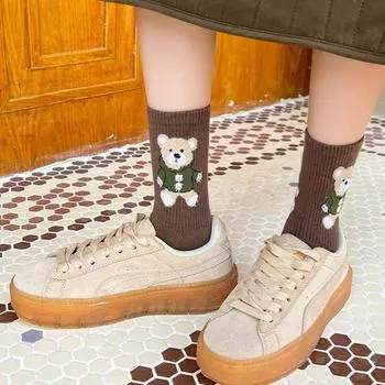 Cartoon Kawaii Middle Tube Hosiery Girls Cotton Socks College Style Hosiery Korean Style Socks