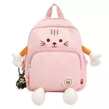 Cartoon Kitten Backpack Women s College Style Backpack Large Capacity Student Schoolbag розовый