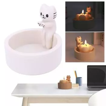 Cartoon Kitten Candle Holder Resin Kitten Aromatherapy Candlestick Kitten Warming Paws Candlestick Gift for Cat Lover